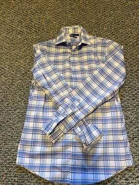 Tommy Hilfiger Blue and White Plaid Dress Shirt